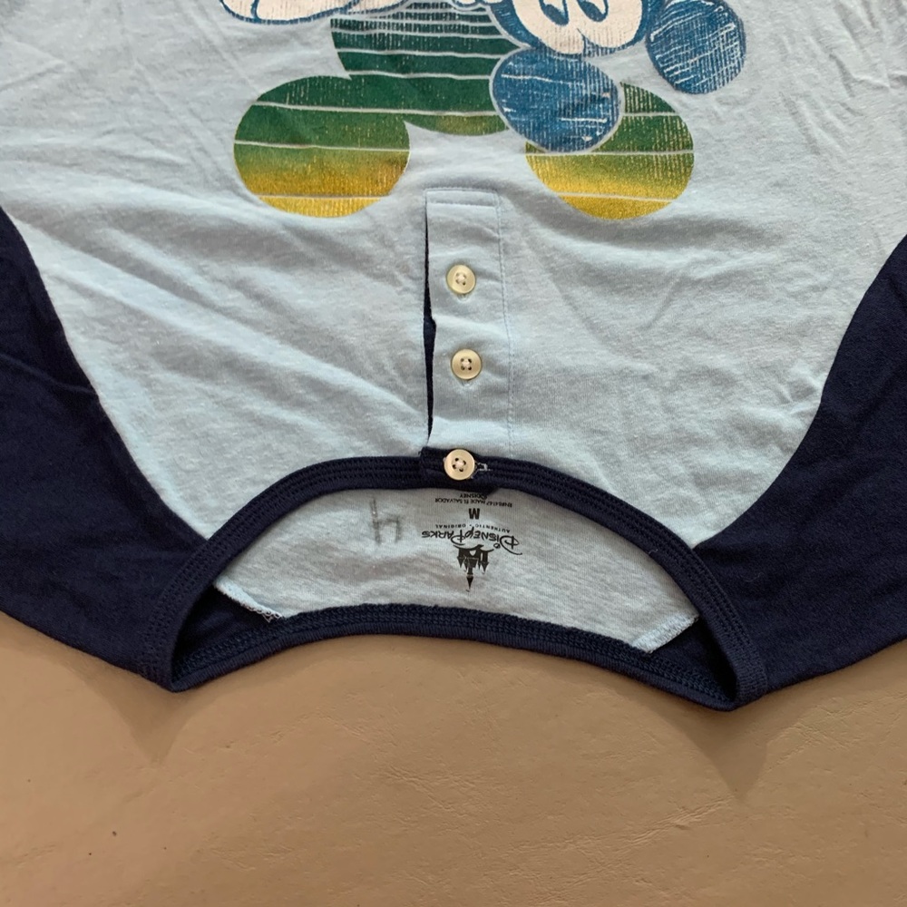 Disneyland Womens Top Mickey Mouse 3/4 Sleeve Henley Raglan Blue Retro Shirt - Picture 6 of 9